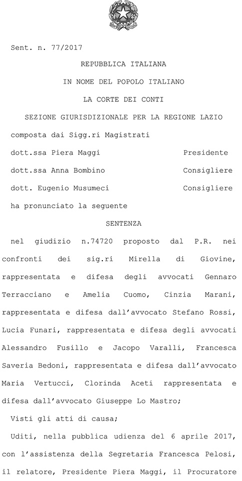Corte dei Conti Sezione Giurisdizionale per la Regione Lazio, sentenza n.77/2017